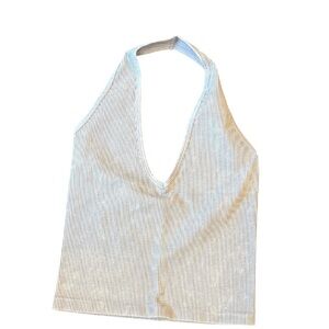 Elegant Gray Ribbed Halter Top medium / large stretchy  nwot